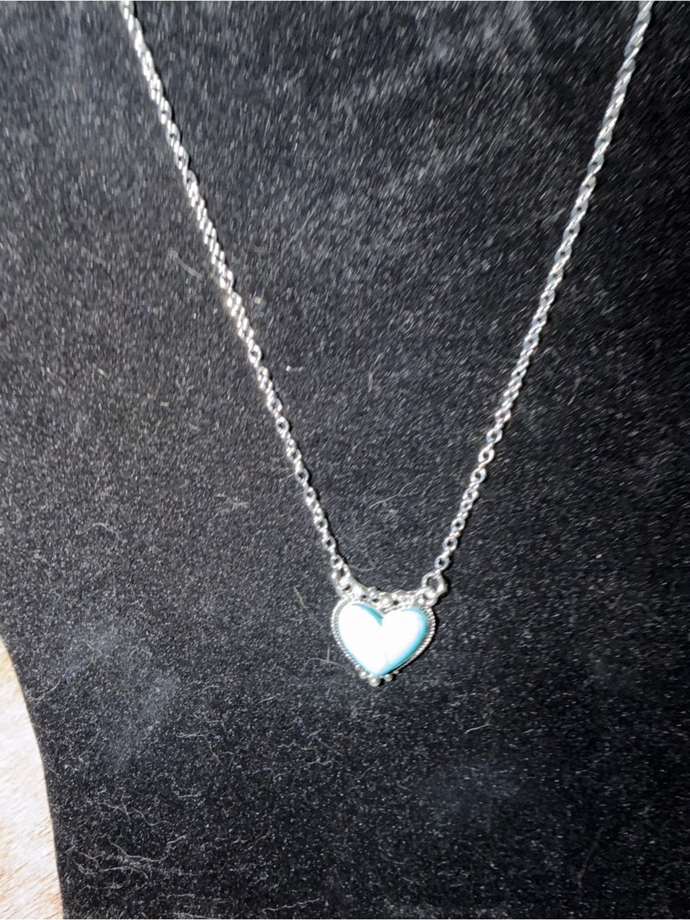 Silver Necklace with Turquoise Heart Pendant - Women Jewelry 17” w/2” extender - Picture 5 of 7